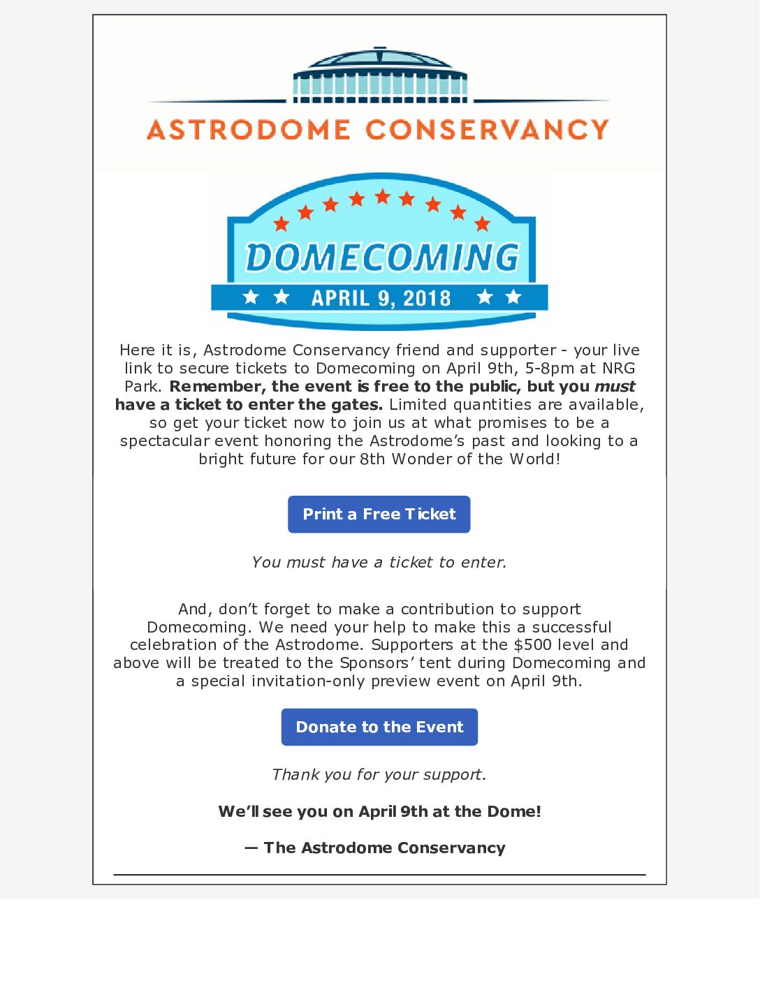 Domecoming – April 9, 2018